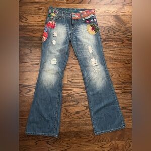 Unique one of a kind Desigual Embroidered Flare Leg Jeans.